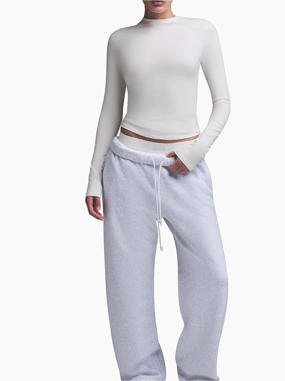 SKIMS Cotton Long Sleeve Crewneck Top in Ivory/Cream